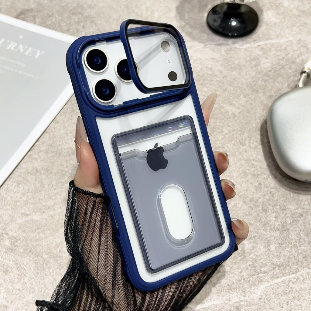 Acrylic Card Holder Slot Transparent Case For iPhone 17 Air 16 15 14 13 12 11 Plus Pro Max Wallet Camera Holder Protection Cover