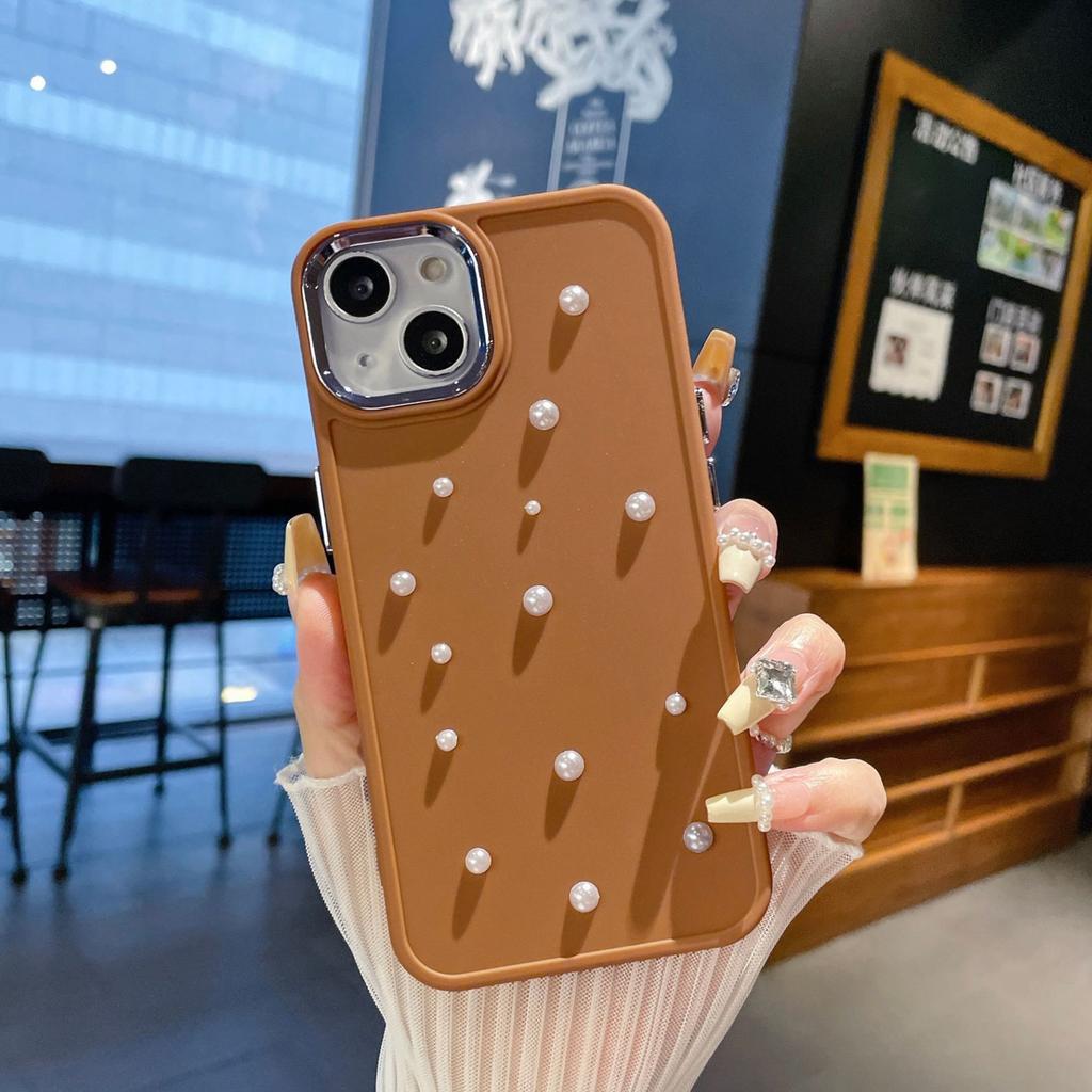 Suitable for Apple 14PROMAX Metal Photo Frame Pearl Solid Color Fashion Phone Case IPhone16 15 Mobile Phone