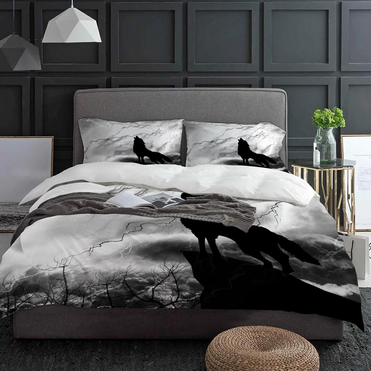 

Black Wolf Night Lightning Wild Animal Bedding Set 3pcs Duvet Cover Pillowcase Quilt Cover Double Bed Set Home Textile (135x200cm)