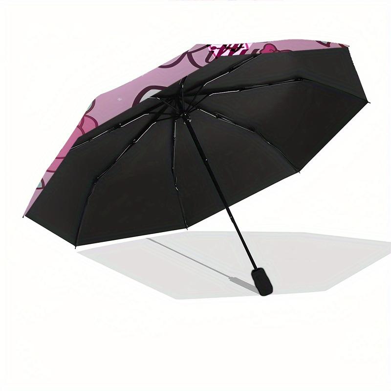 Hello Kitty,Pink Floral Automatic Folding Umbrella-Simple 8-Rib Design, Bright Cartoon Pattern, Durable Iron Frame, Suitable For Travel, Out