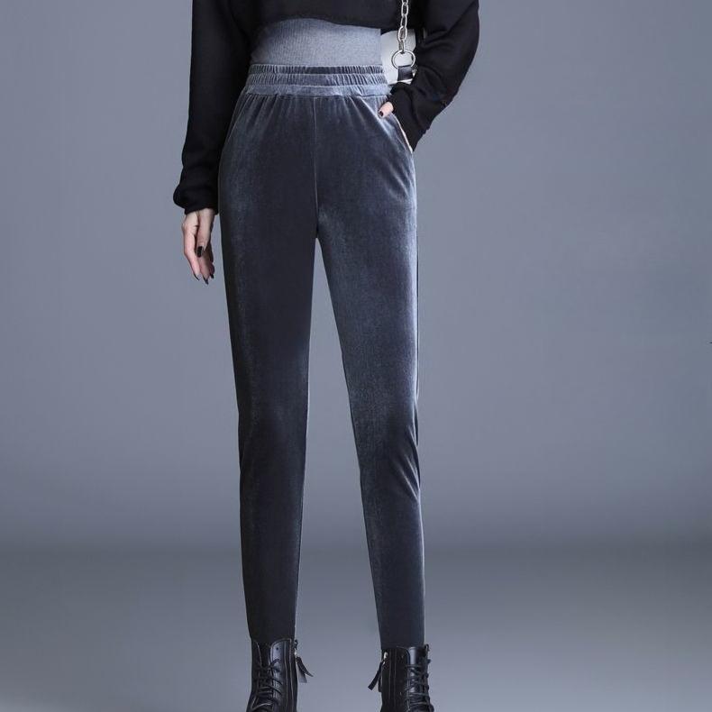 Women's Velvet Skinny Pants  Autumn Winter High-Waist Slim Fit Stretch Velvet Leggings Outwear