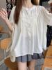 Women's Trendy White Puff Sleeve Lace Collar Casual Summer Top