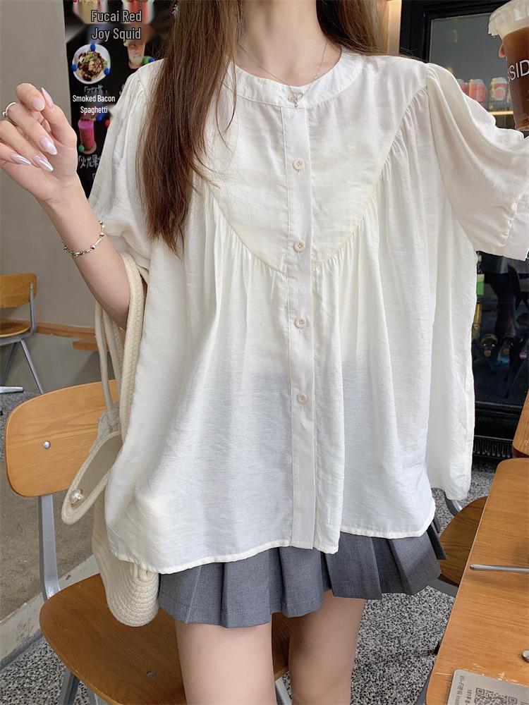 Women's Trendy White Puff Sleeve Lace Collar Casual Summer Top