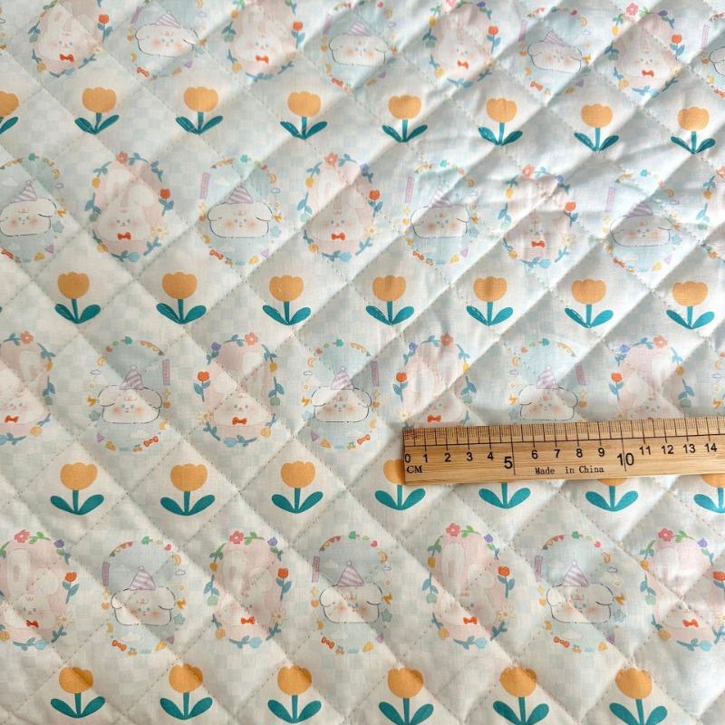 0.5m/1m Pure Cotton Korean Rabbit Print Quilted Cotton Fabric for Sewing Vests Pet Clothes Cotton Coats Handmade DIY Fabrics