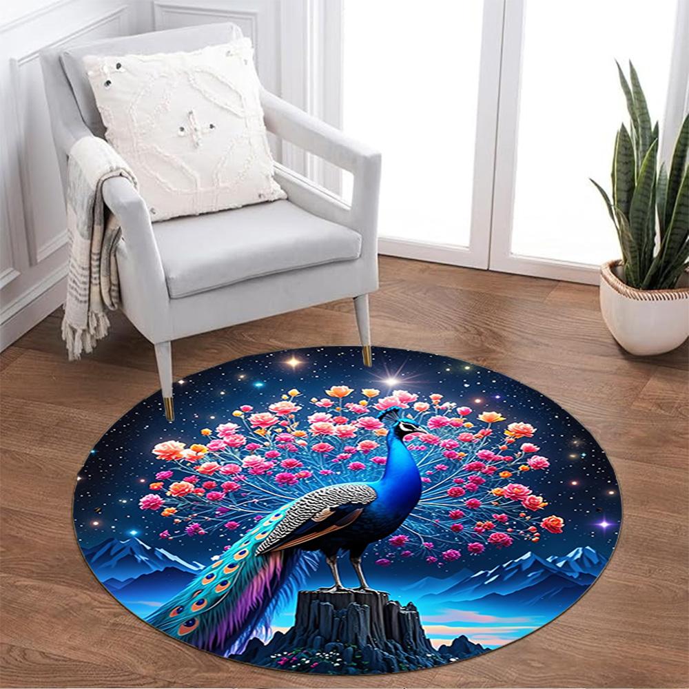 1pc Home Carpet Peacock Design Non-slip Rug for Office Decor and Living Room Gift Ideas