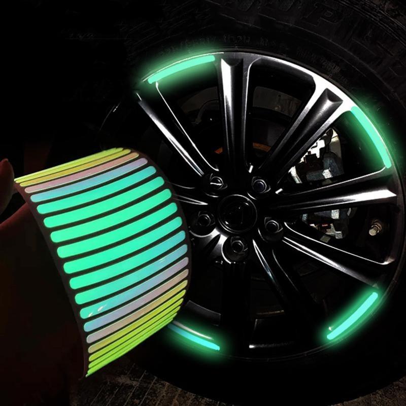 NEW 20pcs Car Hub Reflective Sticker Car Accessories Decorative Strips General for Use of Bicycle Automobile and Motorcycle Tyre