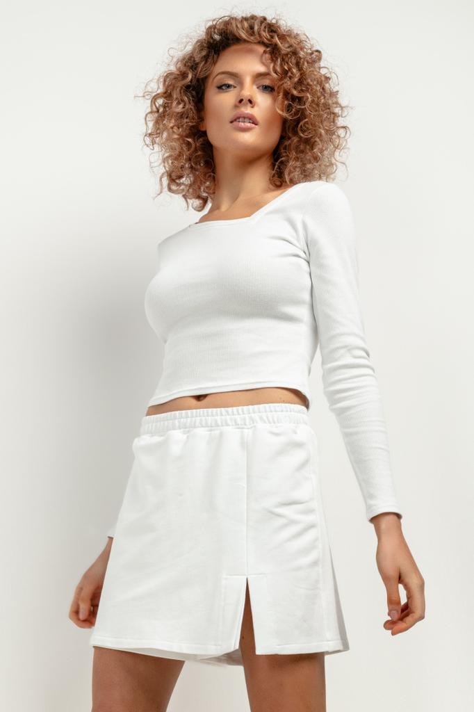 Short Ribbed Blouse T420 White White M