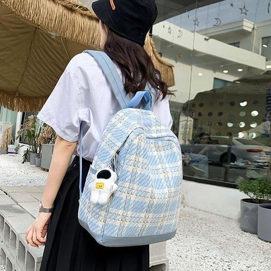 WTEMPO Women's Outdoor Versatile Large Capacity Backpacks Sports Backpacks Lightweight Plaid Printed Zipper Travel Backpacks Preppy Style School Bags