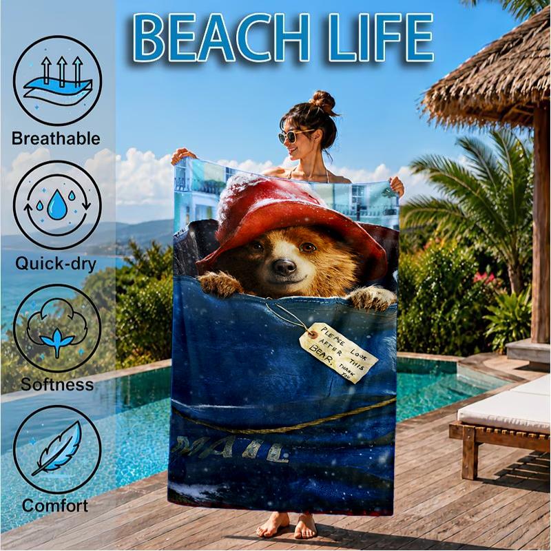 Paddington Adventures Beach Towel, Super Soft Microfiber, Perfect Gift for Her/Him, Birthday, for Pool, Beach, Travel, Decor Beach Party