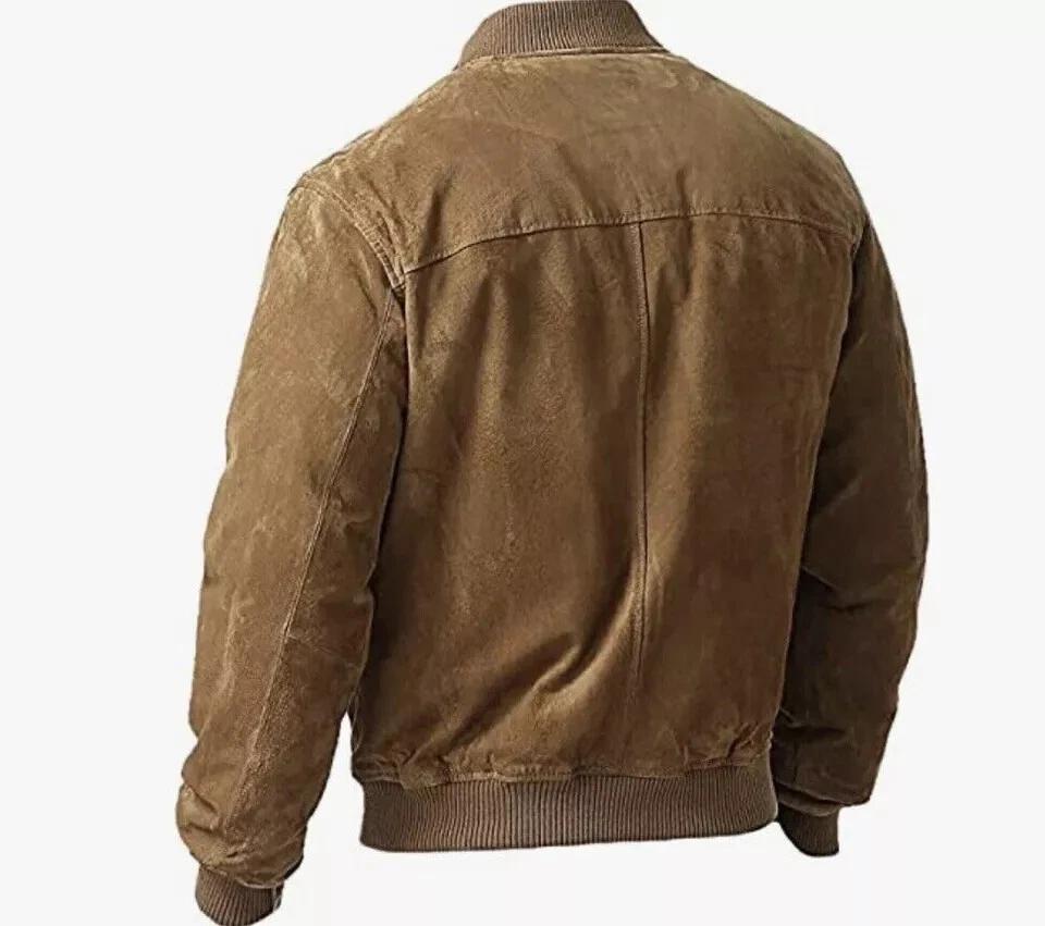 Brown Jacket Fashion Men's Suede Lambskin Leather Fashion Bomber Stylish Jacket Biker