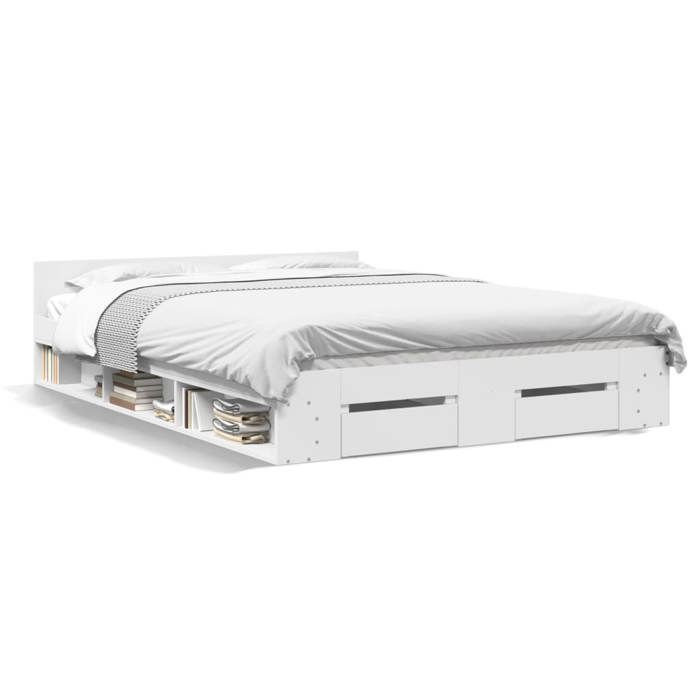 VidaXL Cadre de lit avec tiroirs blanc 140x190cm bois d'ingénierie, lit, lit de rangement, cadre de lit double, lit double 3280762