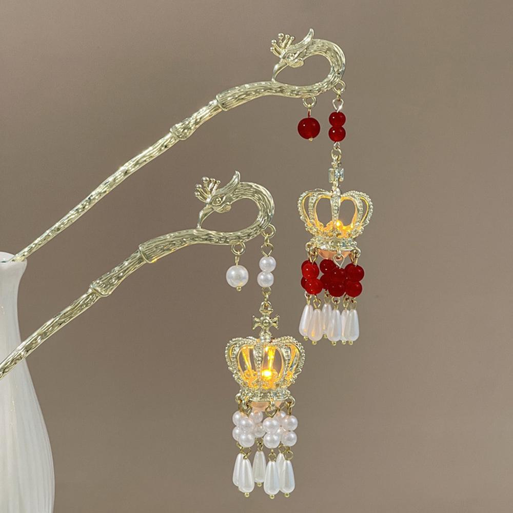 Palatul chinezesc Lantern ac de păr din metal de culoare aurie bețe de păr furculițe cu bijuterii ușoare pentru femei, retro, flori de lotus, ciucuri