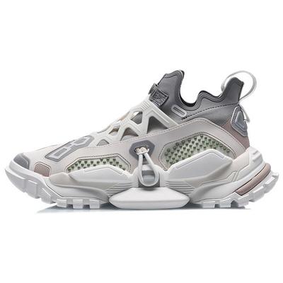 Li Ning Rekindled Comfortable Slip Resistant, Abrasion Resistant, Lightweight Low Top Chunky Sneakers Unisex White Gray AGBQ102-1