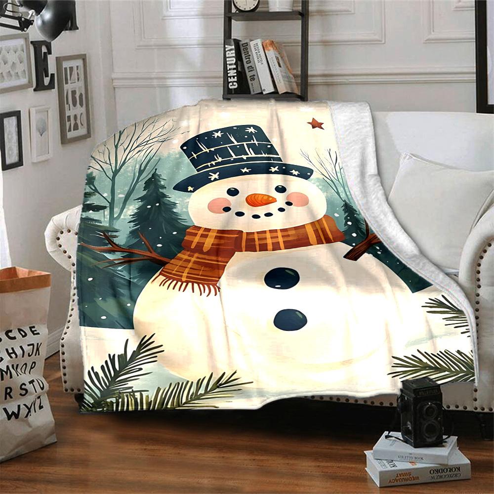 1pc Winter Snowman Blanket, Lightweight Flannel Throw Blanket for Sofa, Bed, Travel, Camping, Living Room, Office, Couch, Chair, and Bed