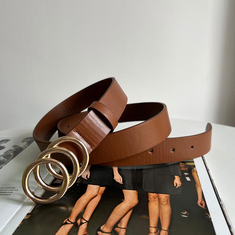 Creative Women'S Double Round Buckle Retro Decorative Belt Simple Jeans Belt Women