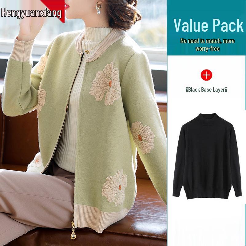 2025 New Fashionable Knitted Top: Spring & Autumn Short Jacket for Middle-Aged Women