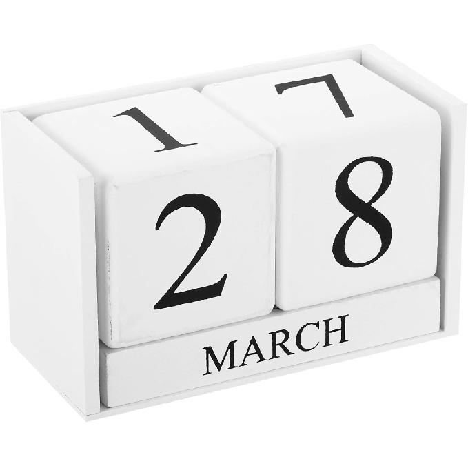 PATIKIL Vintage Wood Block Perpetual Calendar, Reble Wooden Month Date Display Blocks for Desk Office Home Decoration 6.1", Red