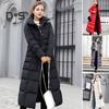 Winter Women Cotton Jacket Detachable Hood Neck Protection Long Sleeves Pockets Knee Length Zipper Closure Padded Coat Solid Color Windproof Outwear