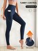 Yogahosen für Frühling und Sommer Hochtailliert Po-formend Figurformend Fitness-Leggings mit Seitentaschen für Damen