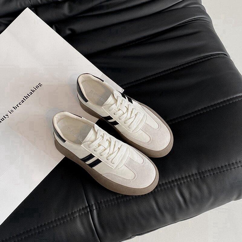 Leather Platform German Training Shoes Women's 2025 Spring New Inner Height Increase Casual Shoes Retro Sports White Shoes Board Shoes Women