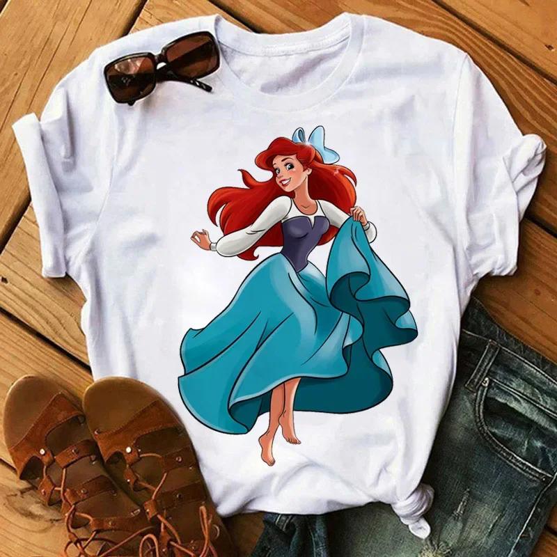 Disney Princess Creative Printed Short Sleeve Tshirt 2025 Summer New Women Cute Plus Size Harajuku Loose Casual Comfortable Top
