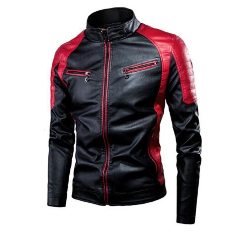 Dünne Frühlings- und Herbst-Casual-Herren-Lederjacken Mode Trendy Brand Splicing Motorrad Retro Lederjacken