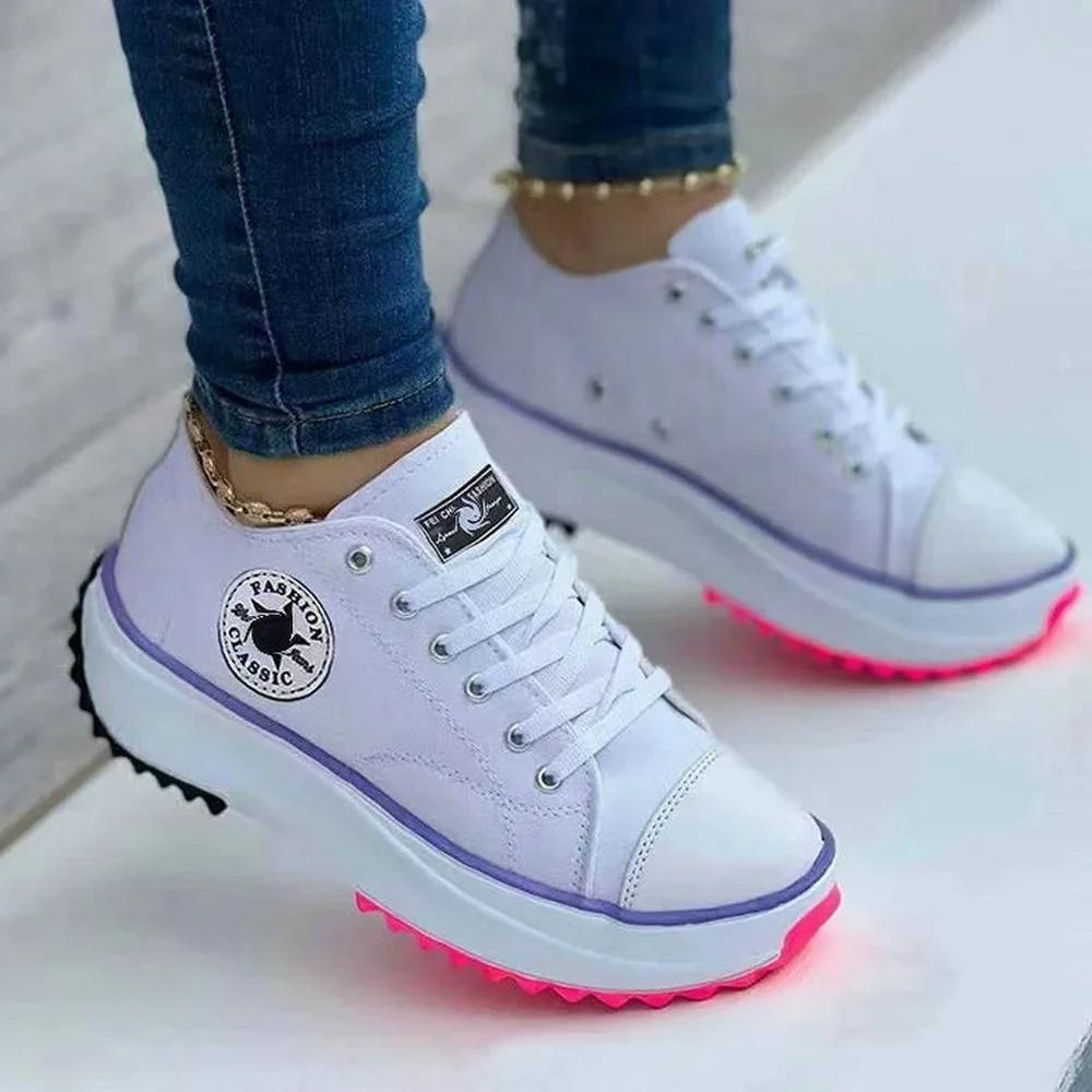 Shoes For Women Classic White Canvas Sneakers Fashion Platform Women Casual Shoes High Quality Lace-Up Feamle Tennis Shoes 35-43
