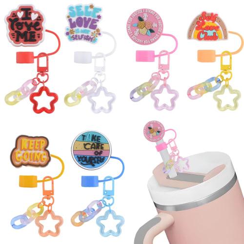HOMMDECO Motivational Text Theme Straw Covers, Convenient Protective Silicone Tip Caps, Dustproof, Reusable, Cute Water Bottle Accessories, Decorative