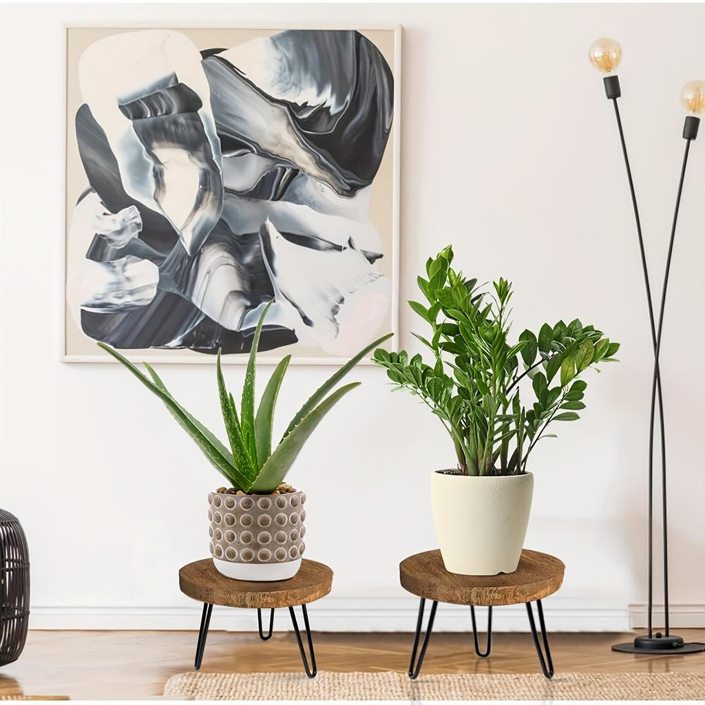 Wooden Plant Stool for Both Indoor,Outdoor Use,Featuring a Mid Century Design Suitable for Modern Plants.This Low,Short Planter Stand Combines Boho