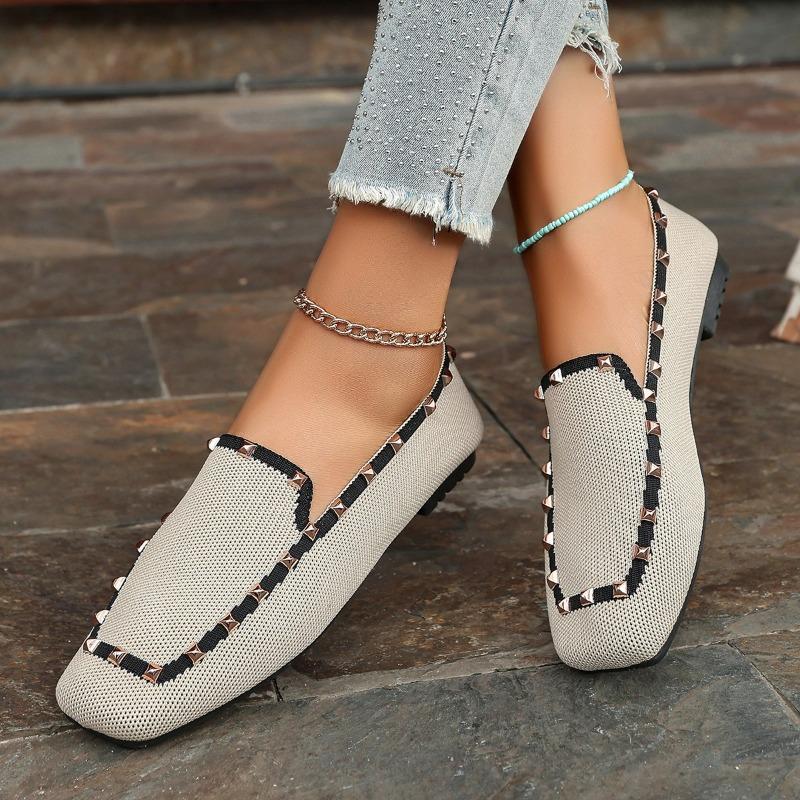 Large size new rivet knitted single shoes women's soft sole comfortable one-pedal casual single shoes
