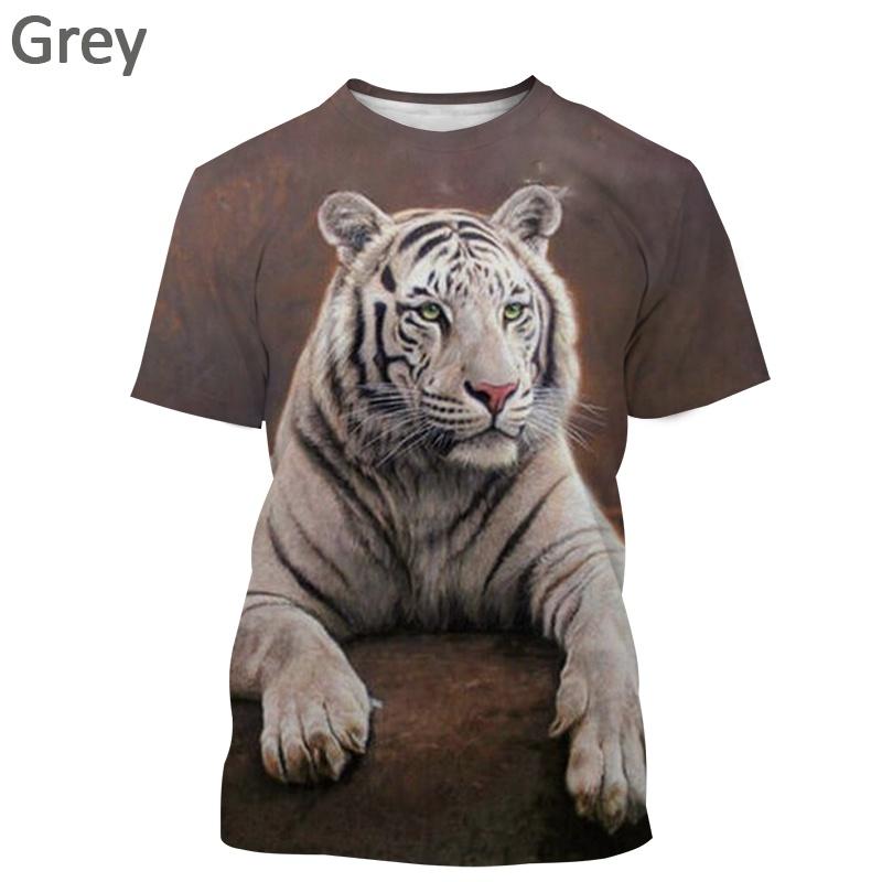 Summer Round Neck Tiger Pattern 3D Print Top Fashionable Casual Short Sleeved Men's T-shirts