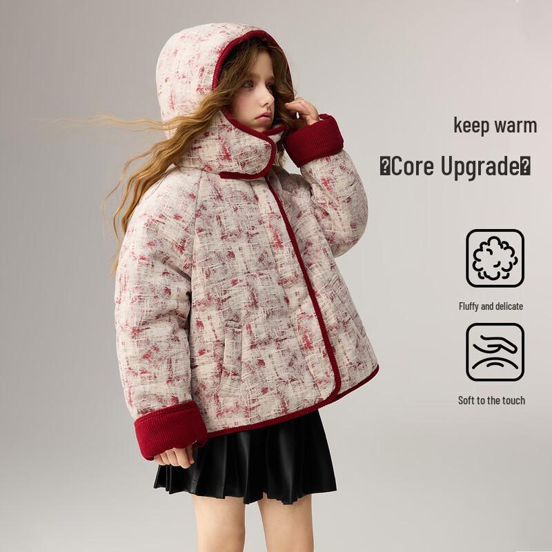 ASK JUNIOR Girls Hooded Tweed Spliced Padded Cotton Jacket 160