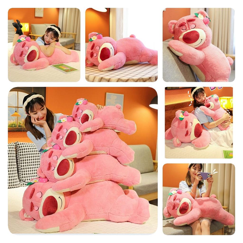 Cute Short Plush Strawberry Bear Stuffed Toy Pillow For Kids 35cm Pink