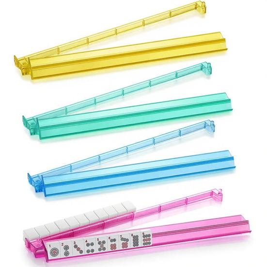 4Pcs Mahjong Rack with Pusher Heavy Duty Portable Multifunctional American Mah Jongg Tile Holder Push Ruler Mahjong Accessories