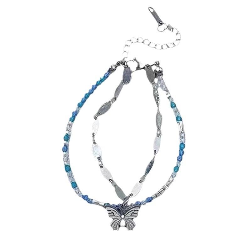 Stylish Double Layer Butterfly Bracelet For Women With Blue Crystal Beads