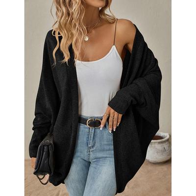 Women's Loose Sweater Coat Front Open Long Batwing Sleeve Lightweight Knit Cardigan Solid Color Autumn Cardigan