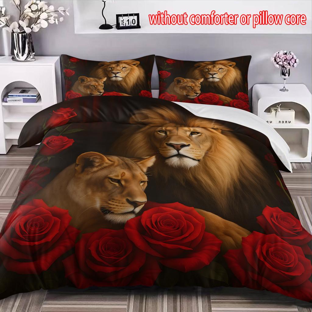Tiger Rose Three-Piece 3D Digital Printing Quilt Set