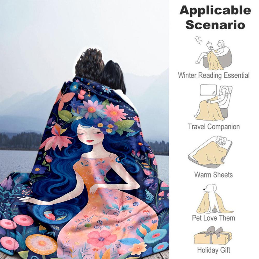 1PC Flower Fairy Outdoor Blanket Lightweight Flannel, Soft & Warm, All-Season Use for Sofa, Outdoor, Camping, Living Room, Office65