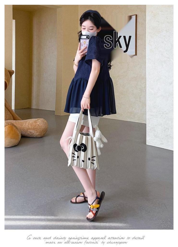 Maternity Summer 2026 Korean Style Embroidered Chiffon Doll Shirt and Belly Support Shorts Set