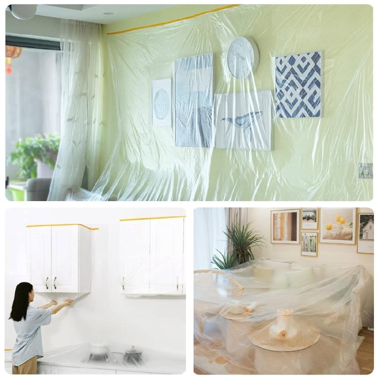 2Rolls Pre-Taped Masking Film,Tape and Drape,Automotive Painters Masking Tape Film,Plastic Sheeting Cover for Appliance