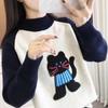 Round Neck Wool Knit Sweater - 2025 Autumn/Winter Fashion, Age-Reducing Cartoon Cat Design, Loose-Fit Top for Women.