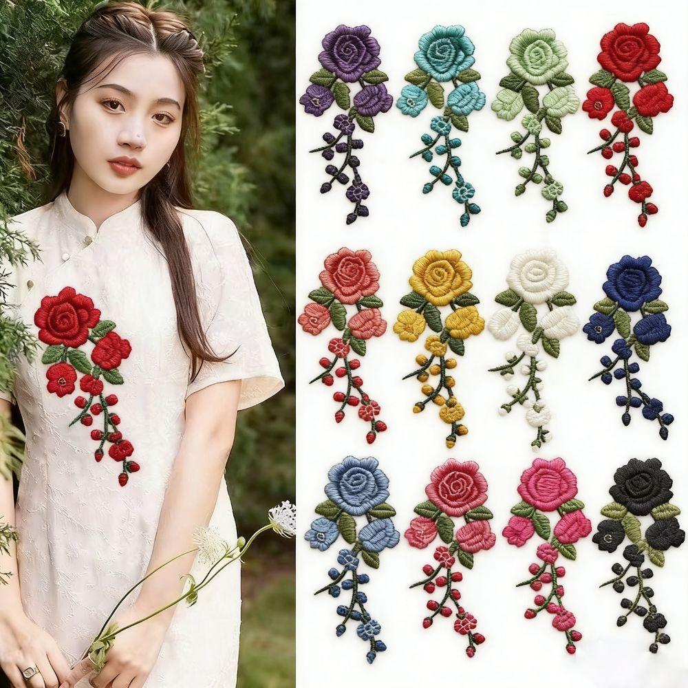 1 Pair Red Rose Flower Patch Multi-color Sew On Patch Floral Patches  Crafts Clothing Accessories