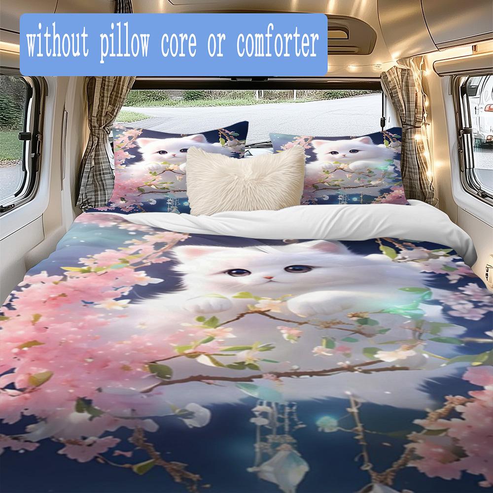 Whimsical cat & florals Pattern Bedding,Quilt Set Quilt Cover Pillowcase Home Birthday Gift (1*duvet cover+2*pillowcase,without core)ZSJT0917425
