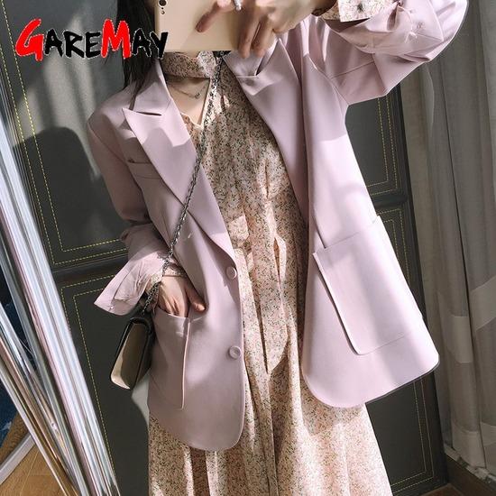 

Черный Весенний Жакет Женский Оверсайз Розовый Длинный Рукав Блейзер Женский Повседневный Свободный Женский Весенний Пальто 2022 Верхняя одежда