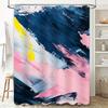 Artistic Watercolor Design Shower Curtain for Bathroom Decor Navy Blue Pink White Yellow Waterproof Fabric Bath Mat Cover Size 7