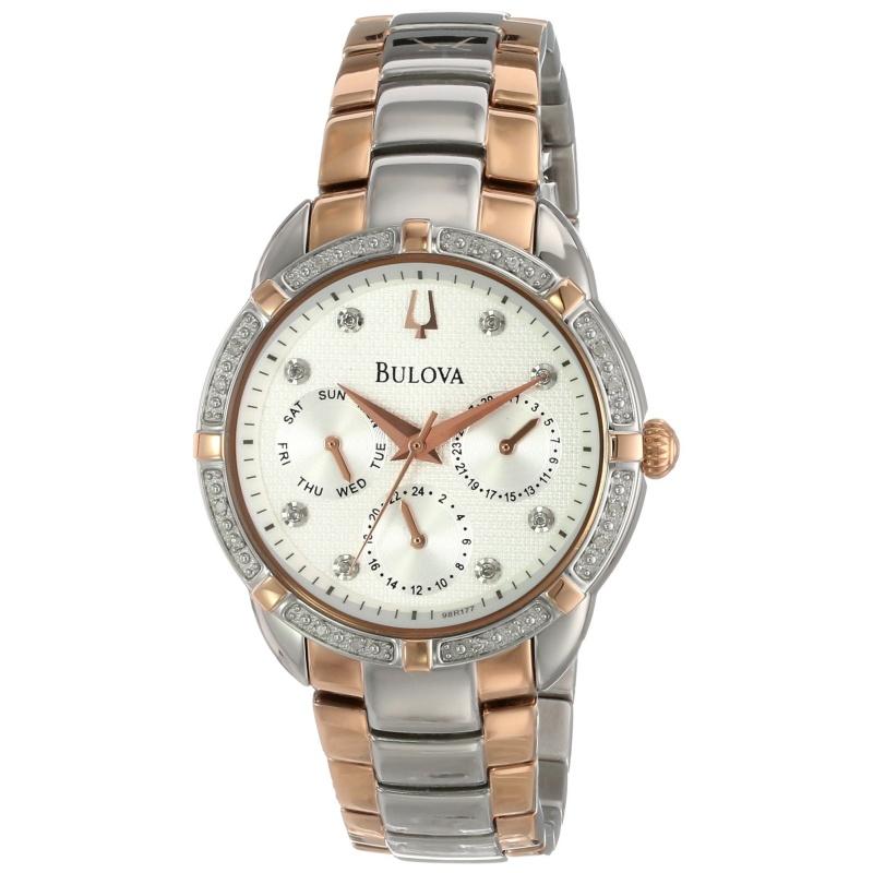 Женские кварцевые часы Bulova с покрытием цвета розового золота 98R177 серебряный