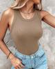 Women's Crew Neck Tank Top Slim Fit Street Style Ribbed Knit Built In Bra Adjustable Strap Solid Color Summer Layering Sleeveless Vest