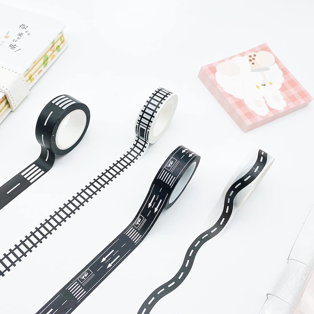 סט מסקינג YUBX של נייר וואשי ורכבת אקסטרה ליצירה, מתנה לילדים וקישוטי מתנות x סרט דביק, 4, סרט דביק, כביש, נתיב, עיצובים, ארוך, יצירה, צעצועים, יומנים,