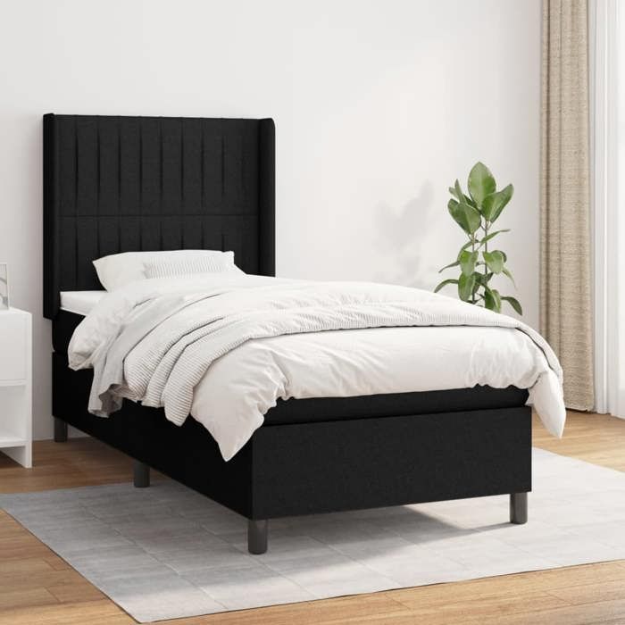 3131571 vidaXL Lit à sommier tapissier avec matelas Noir 100x200 cm Tissu