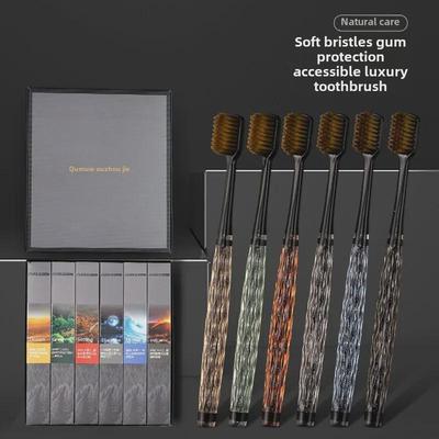 [Set de 6 piezas] Cepillo de dientes de cristal de cerdas suaves con agujero cuadrado, caja de regalo para parejas
